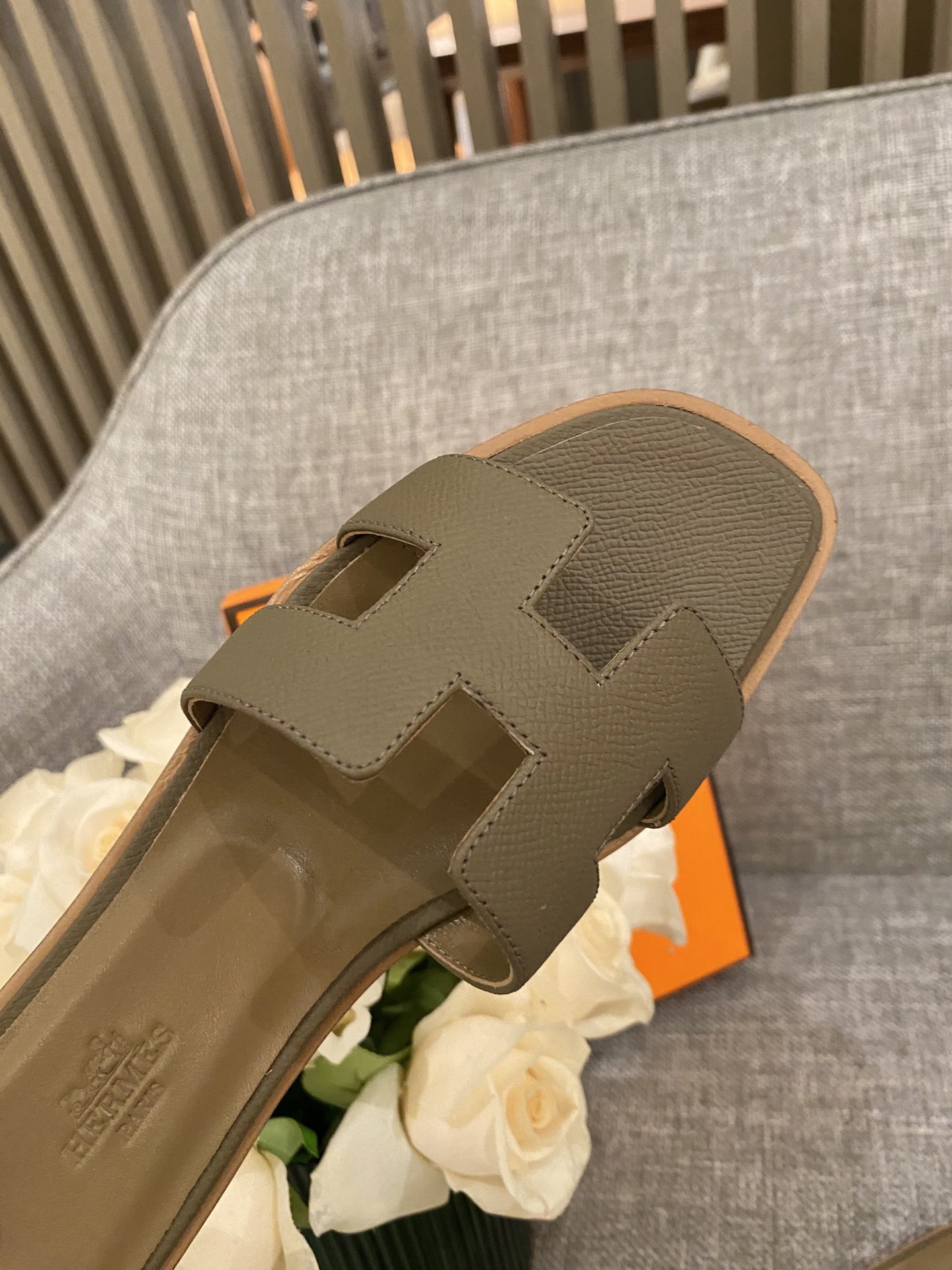 H**mes slippers in caviar leather