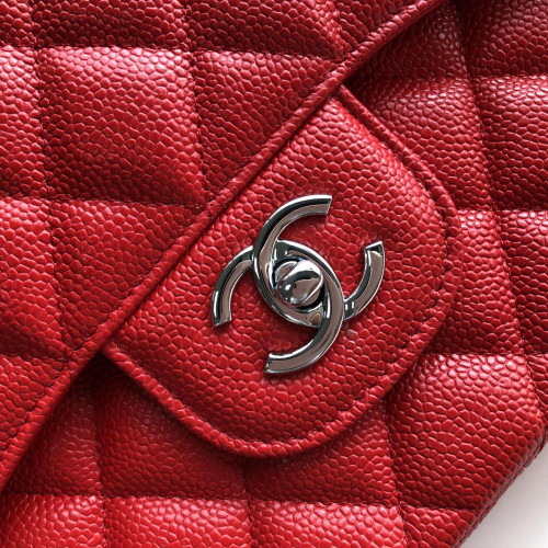 Ch@nel Flap Bag-Cavir Leather-Silver-30CM