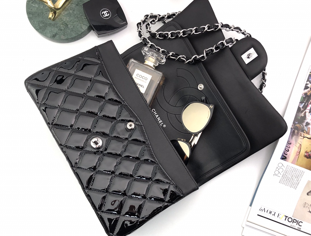 Ch@nel Flap Bag-Silver Hardware-30CM