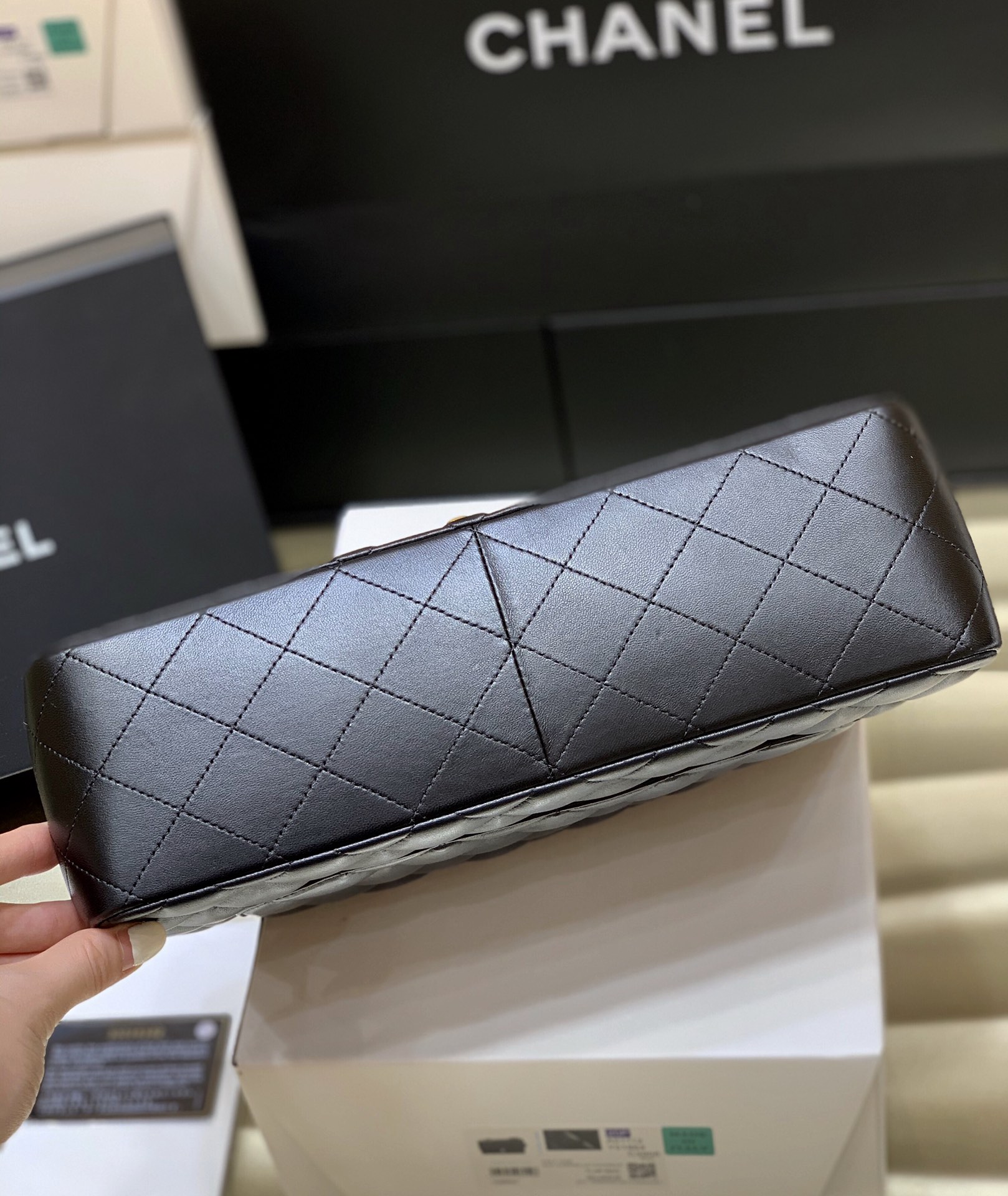 Ch@nel Flap Bag-Lambskin-Gold-30CM