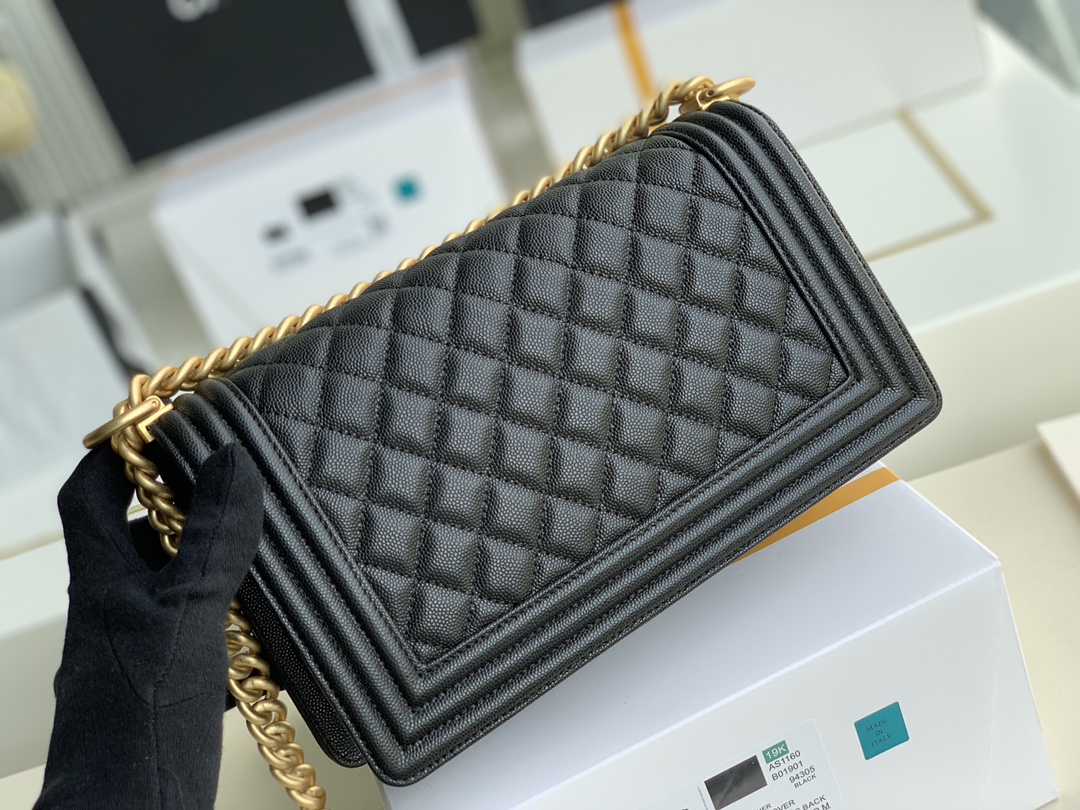 Ch@nel Boy Bag-Caviar-25CM