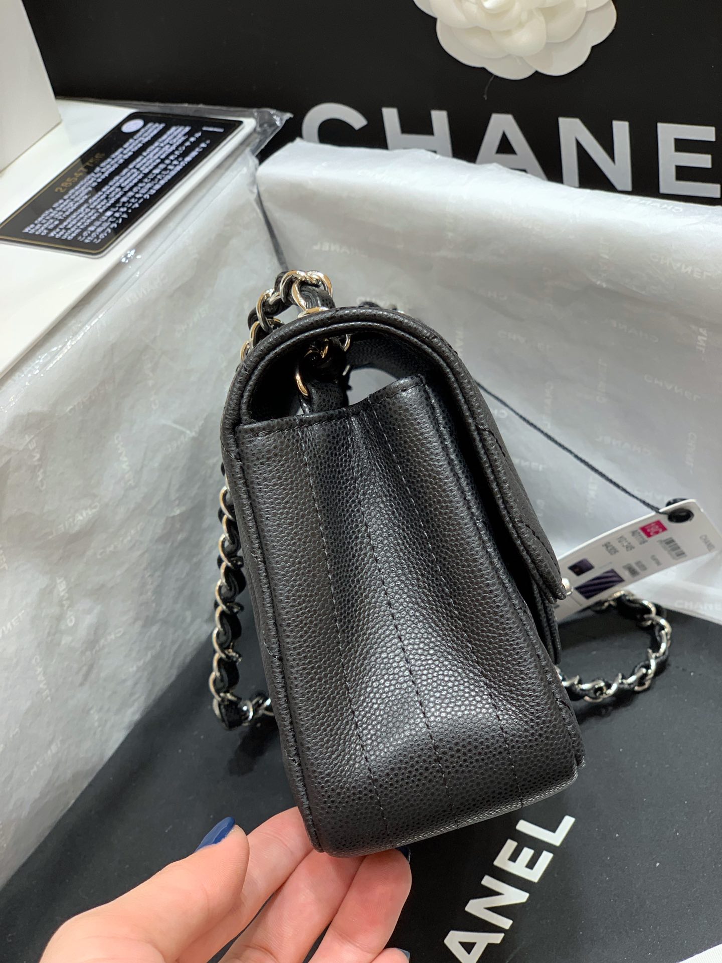 Ch@nel Flap Bag-Caviar-Silver Hardware-20CM