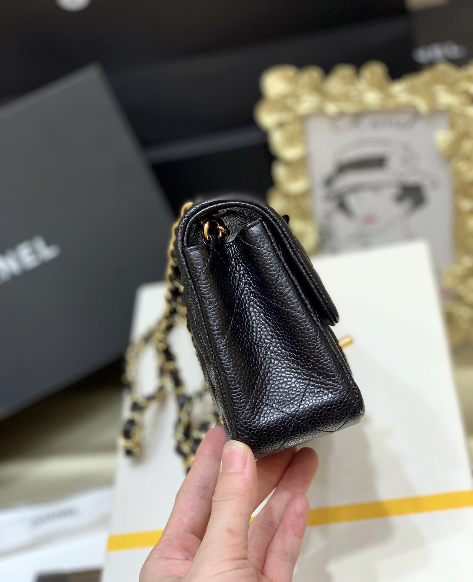 Ch@nel Flap Bag-Caviar-Gold Hardware-20CM