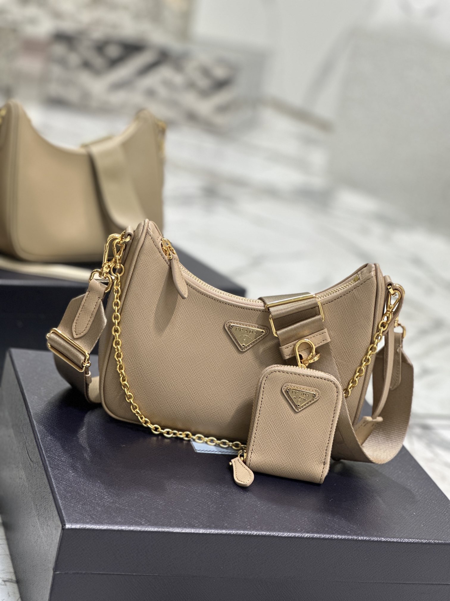 Pra*a nylon hobo bag-bh204 -23*17*6.5cm