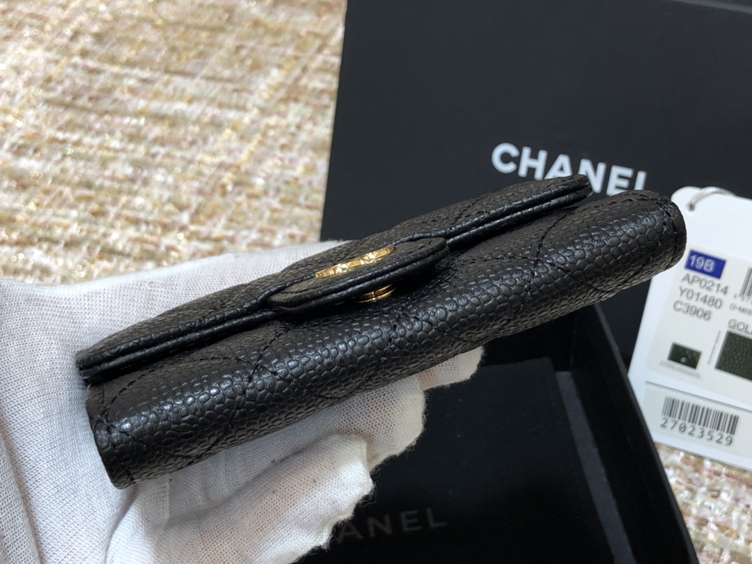 Ch@nel Wallet-Gold Harware-Caviar-11*10CM