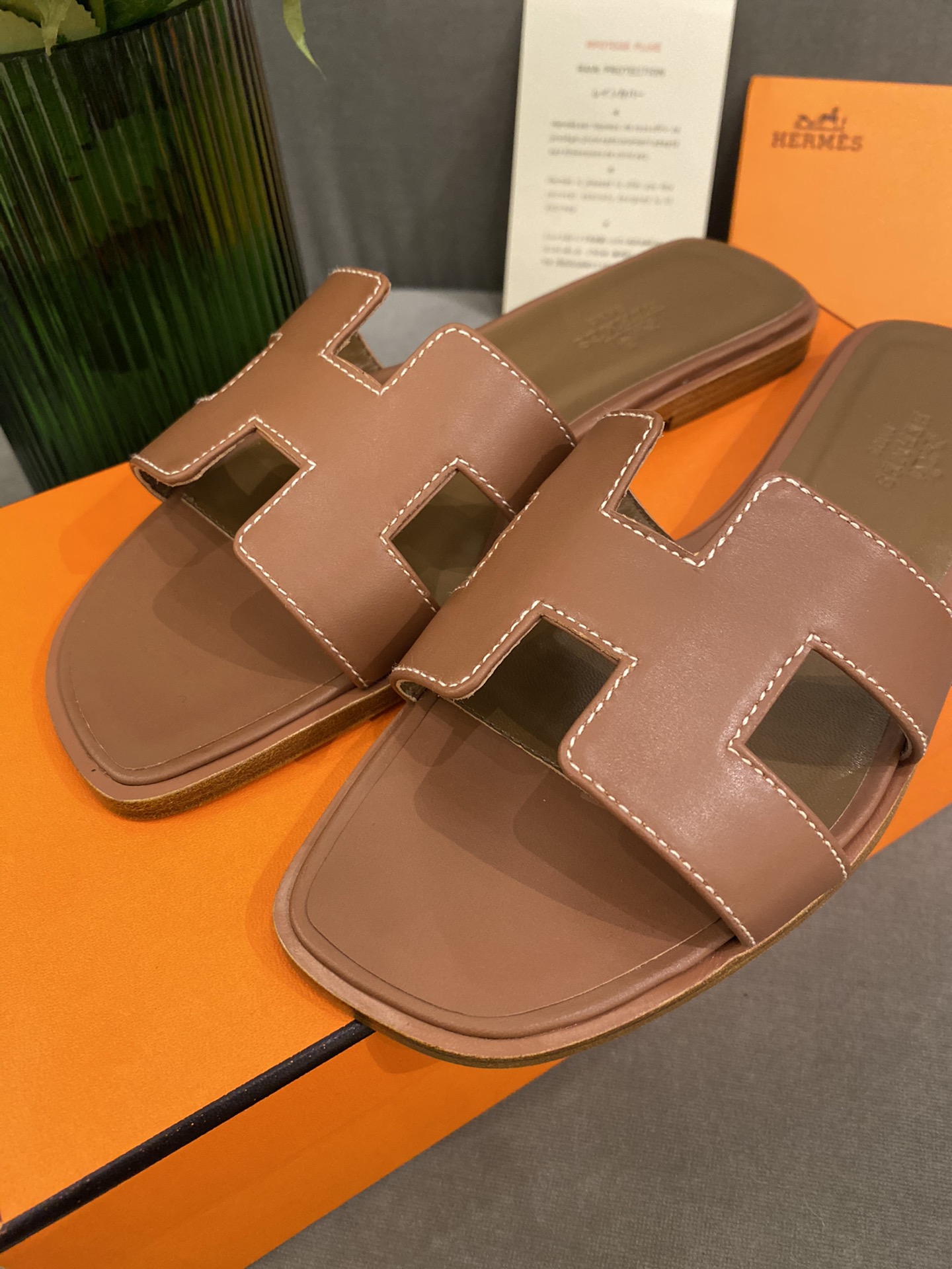 H**mes slippers in smooth leather