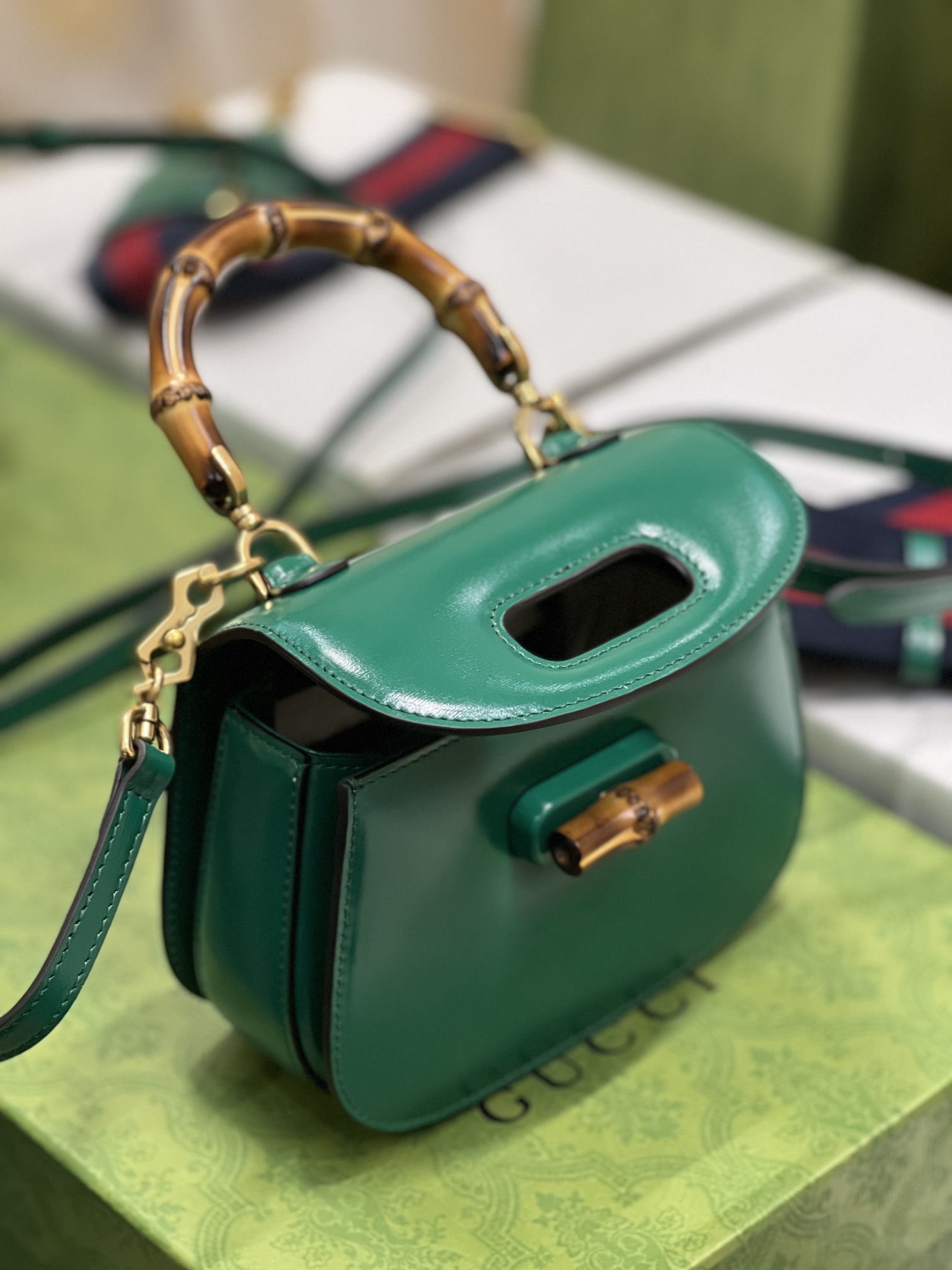 G*u*i top handle bag with bamboo-17*12*7.5&21*15*7cm