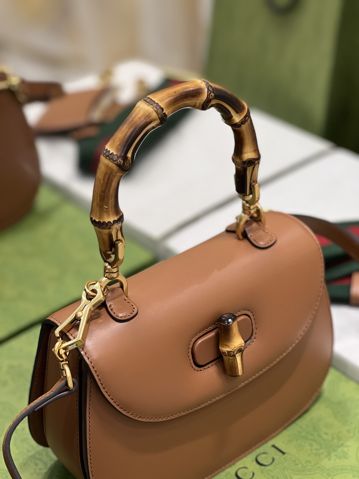 G*u*i top handle bag with bamboo-17*12*7.5&21*15*7cm