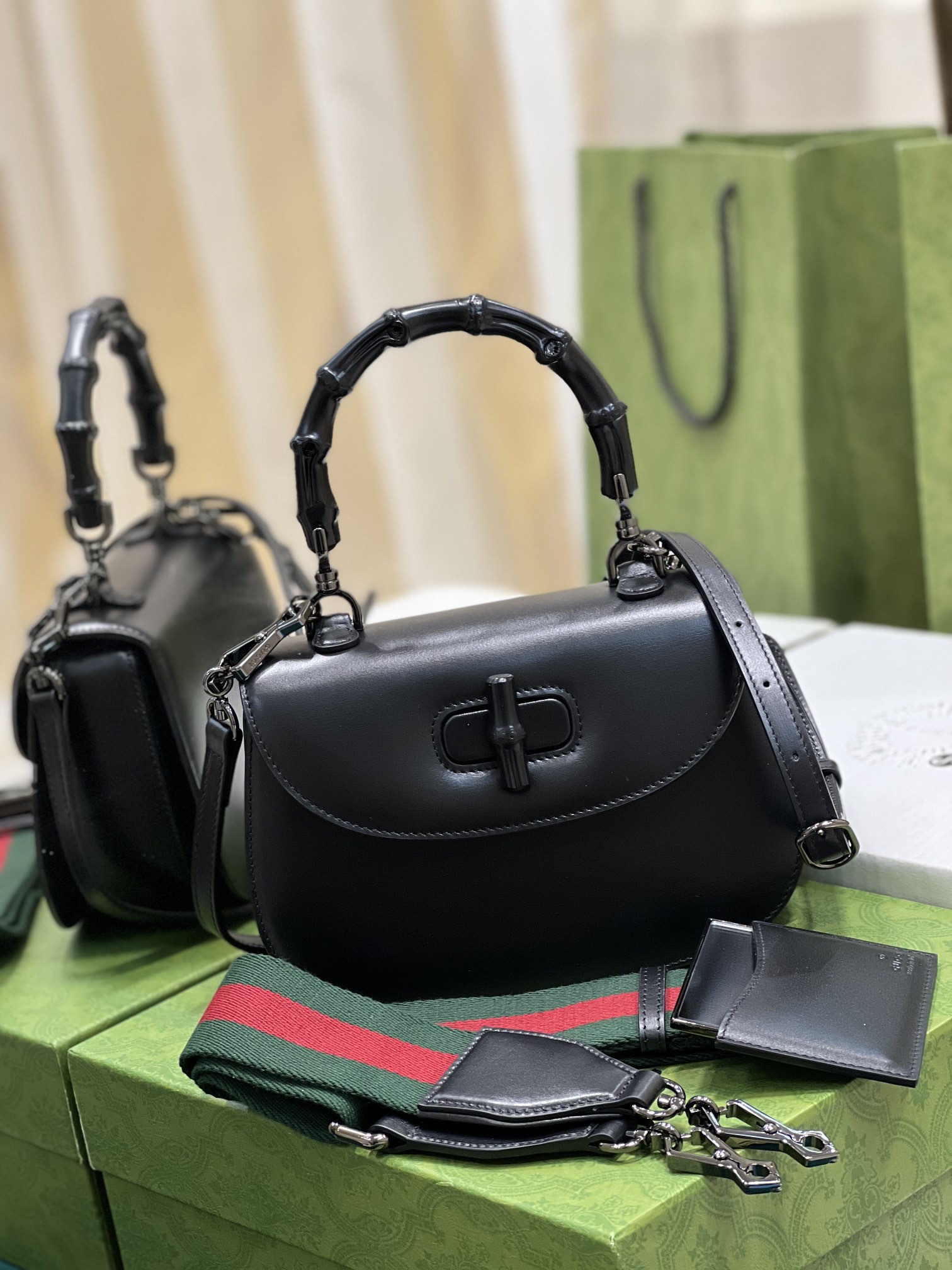 G*u*i top handle bag with bamboo-17*12*7.5&21*15*7cm