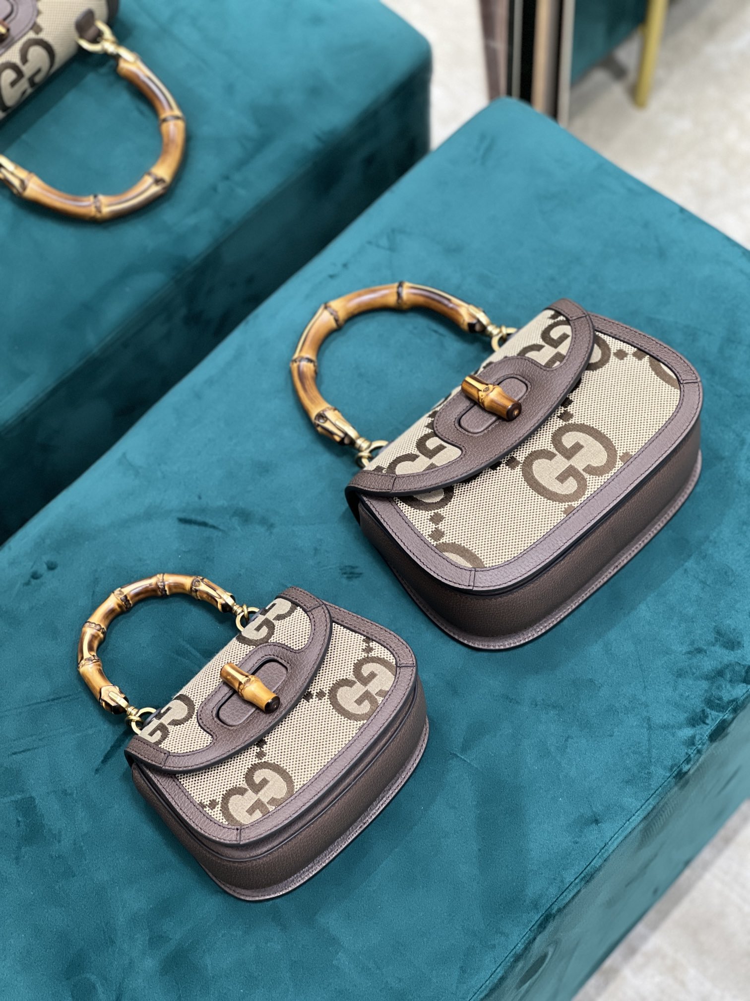 G*u*i top handle bag with bamboo-17*12*7.5&21*15*7cm