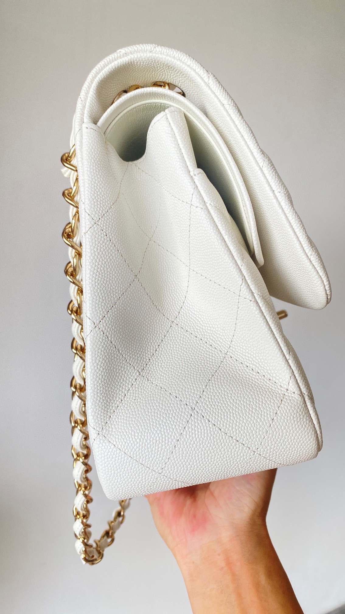 Ch@nel Flap Bag-Cavir Leather-Gold-30CM