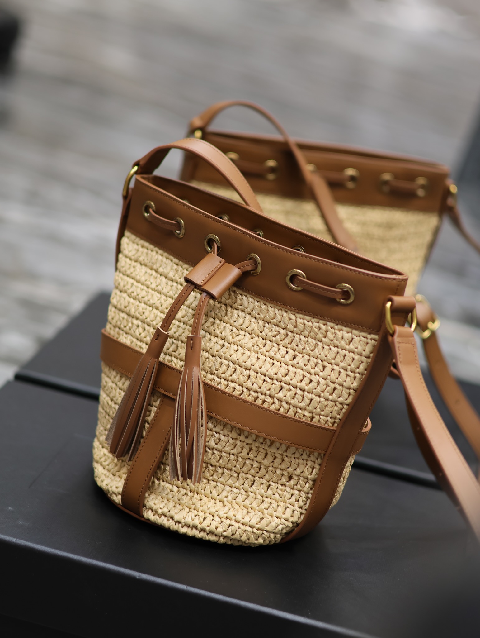 YSL Raffia Straw Craft Bucket Bag-22×15×15CM