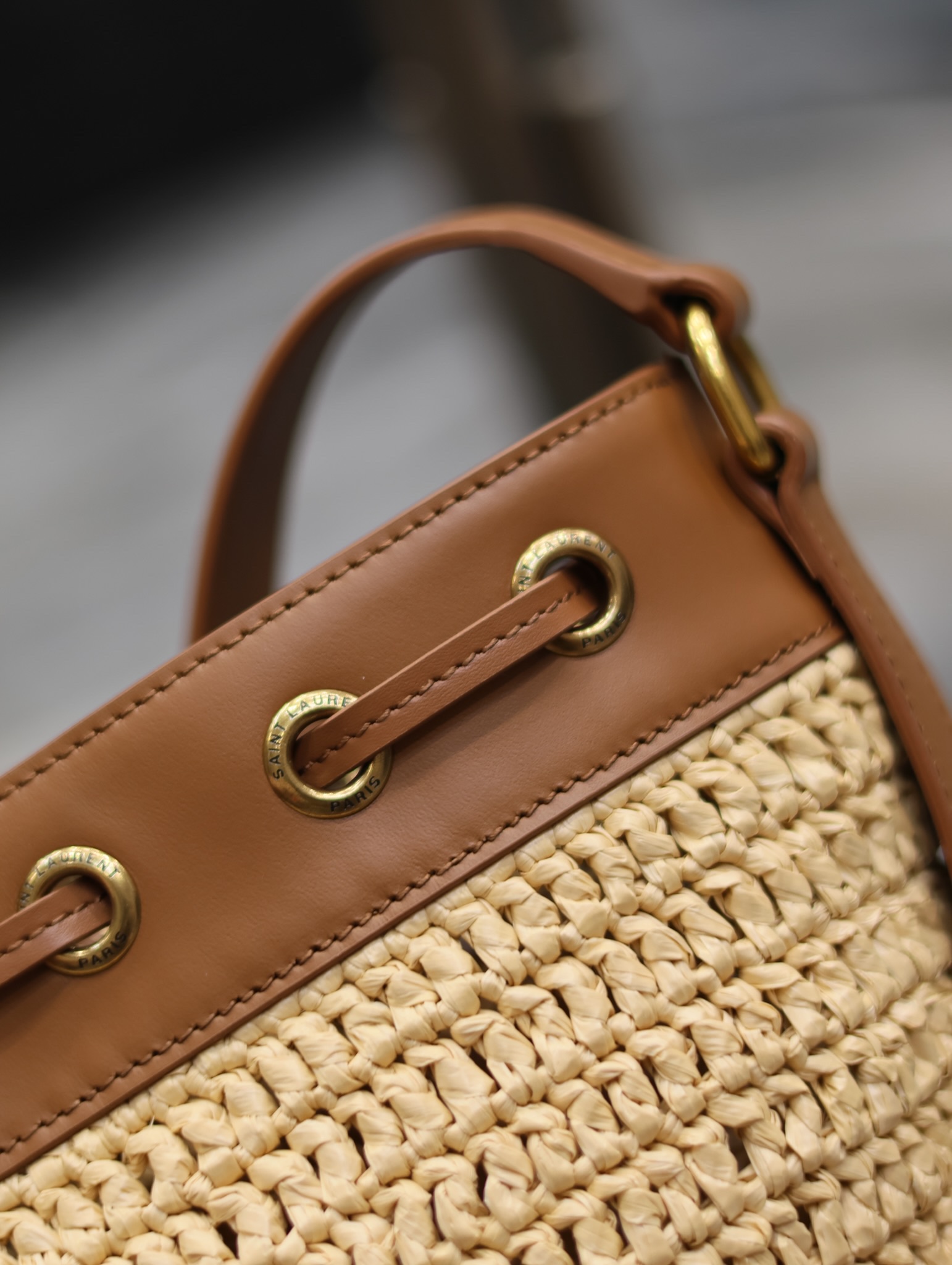 YSL Raffia Straw Craft Bucket Bag-22×15×15CM