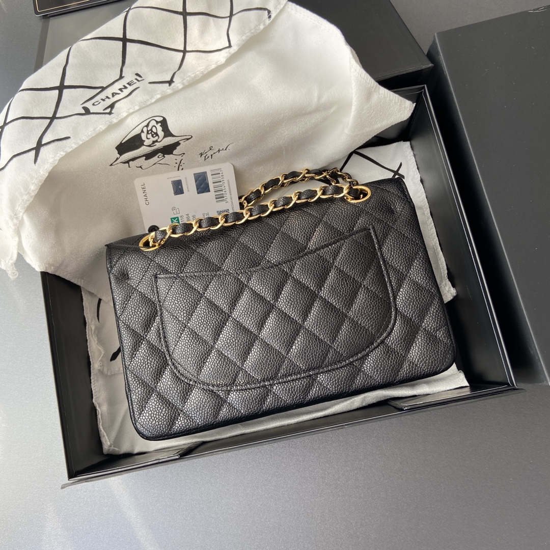 Ch@nel Flap Bag-（Burgundy Inside）Caviar-23CM