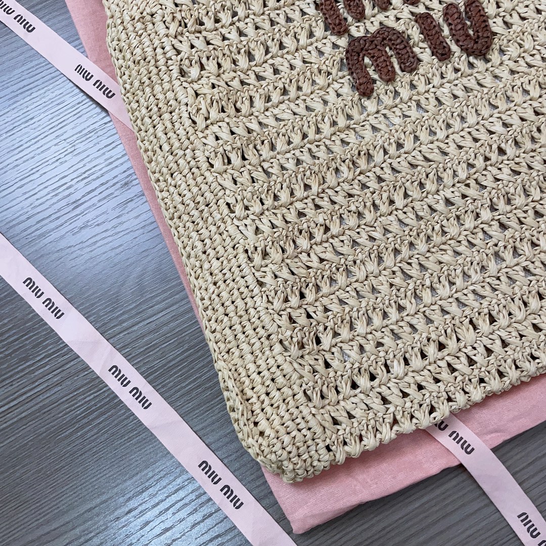 MiuMiu Crochet Raffia Tote Bag-38.5X 40 X10CM