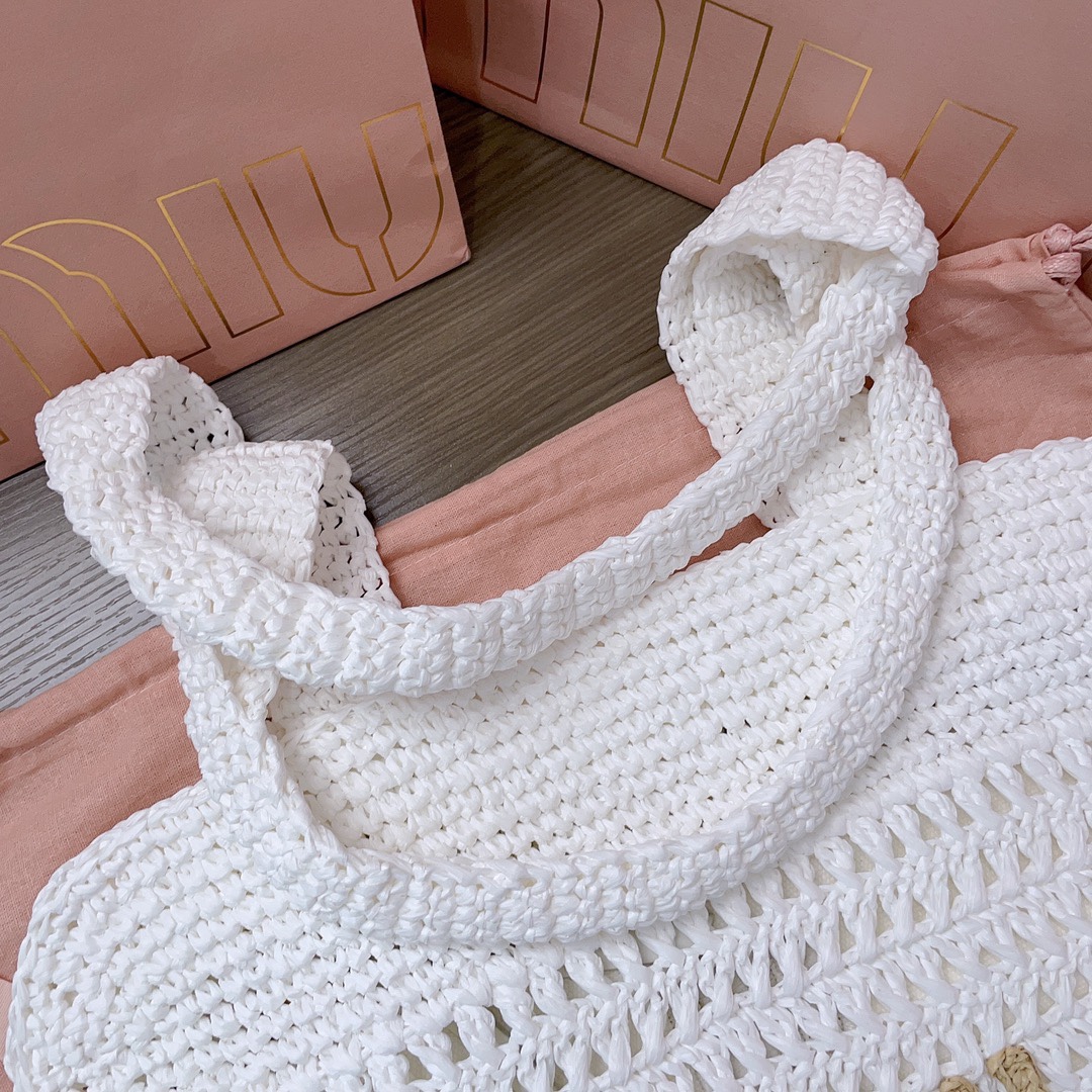 MiuMiu Crochet Raffia Tote Bag-38.5X 40 X10CM