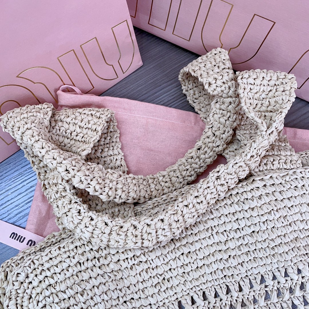 MiuMiu Crochet Raffia Tote Bag-38.5X 40 X10CM