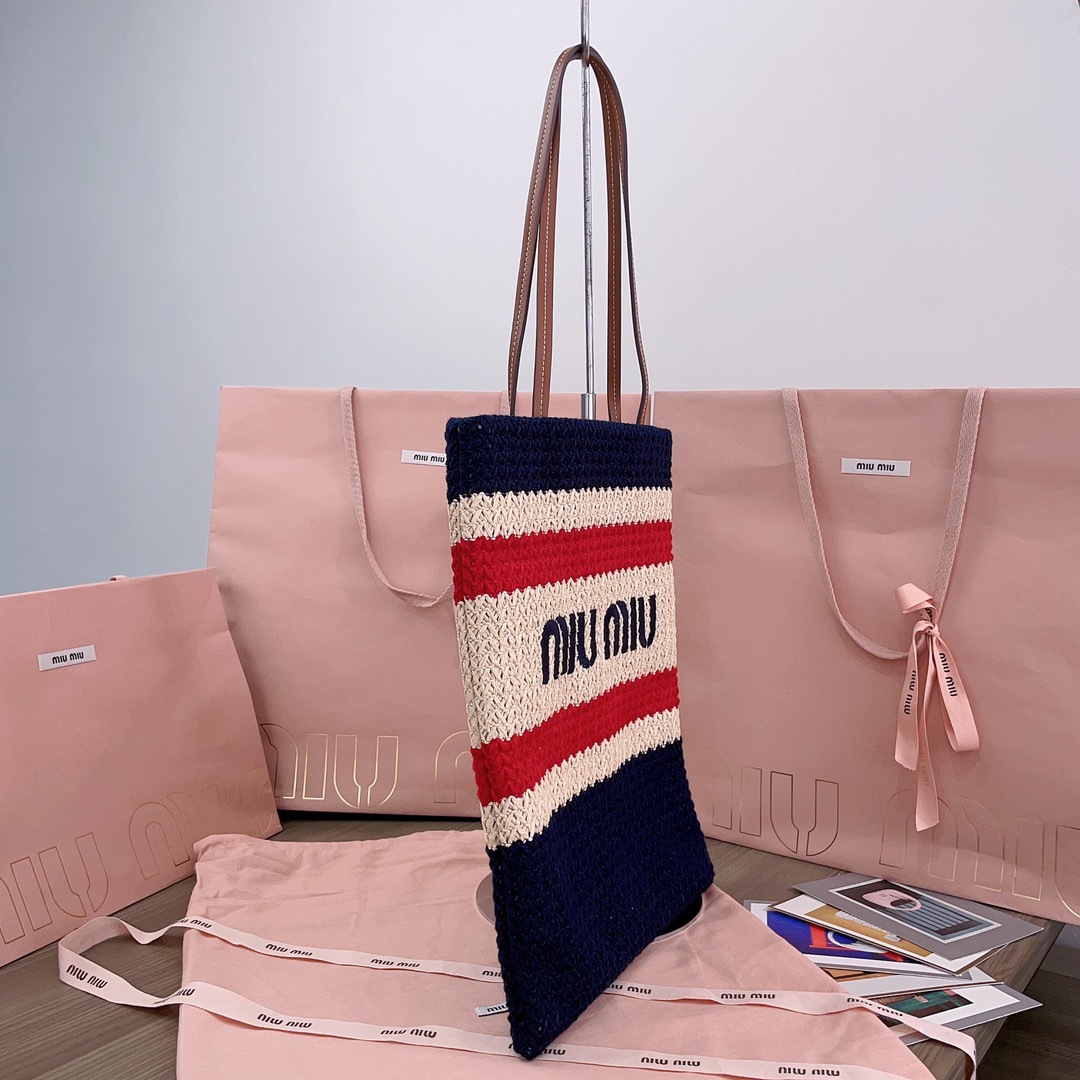 MiuMiu Striped Crochet Tote Bag-30X38CM