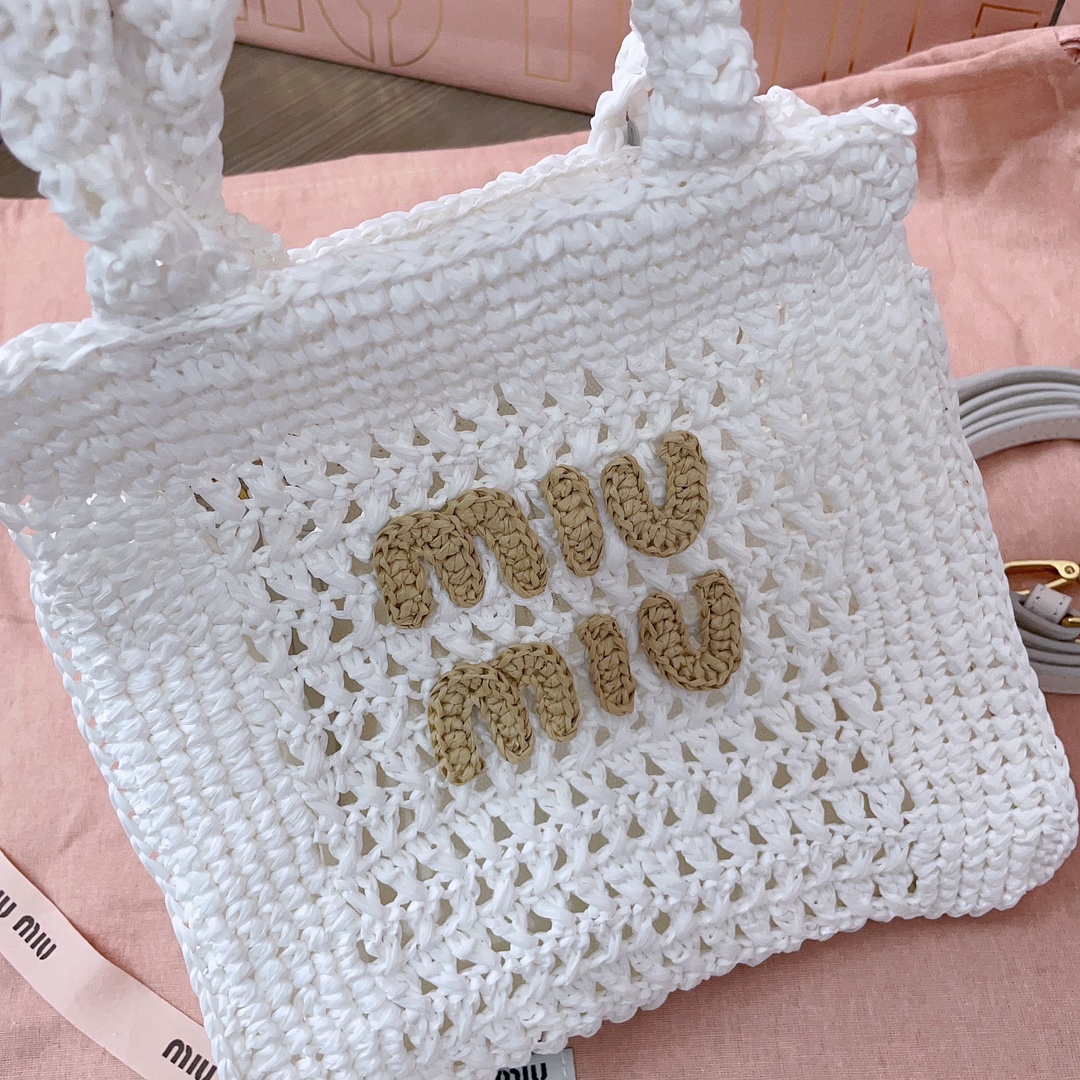 MiuMiu Raffia Shoulder Bag-22X 22.5X7.5CM