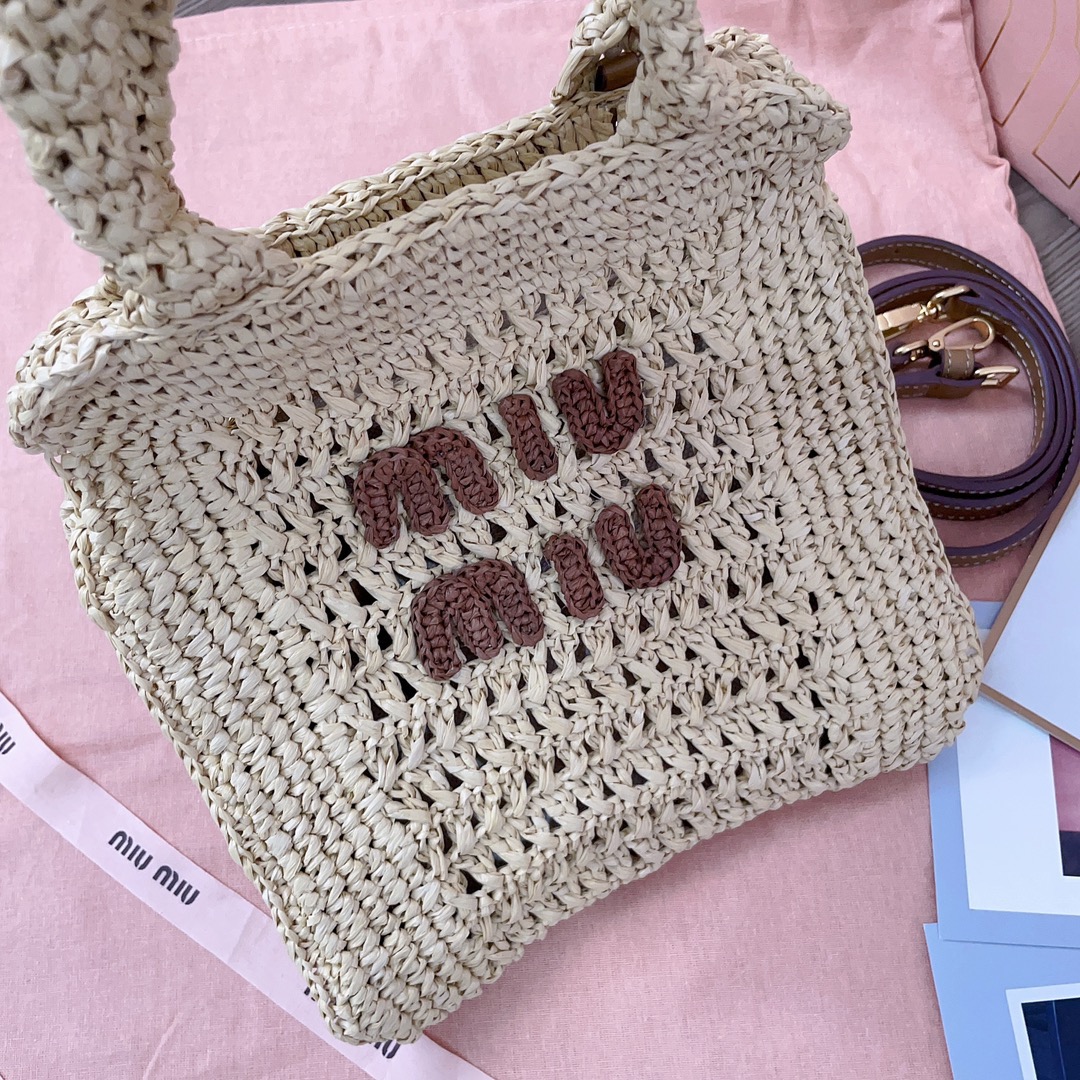 MiuMiu Raffia Shoulder Bag-22X 22.5X7.5CM