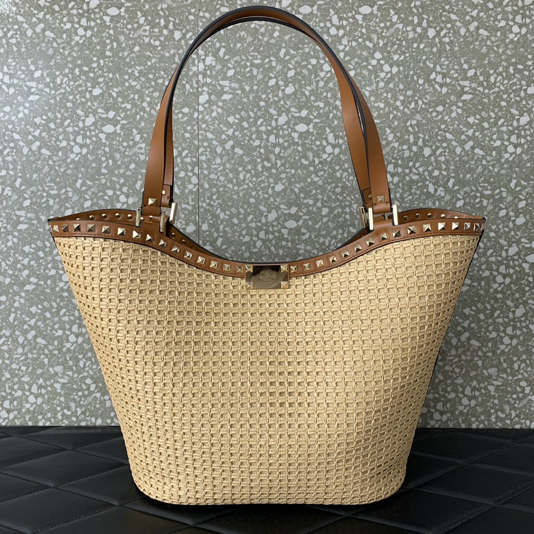 Valentino Rockstud Raffia Tote-31*30*13.5CM