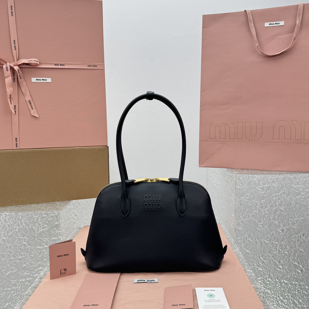 MiuMiu Casual Style Plain Leather Elegant Style Bridal Logo-33*13*21CM